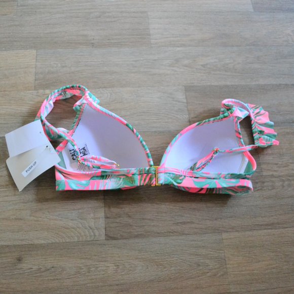 NWT California Sunshine Bust Enhancer Ruffle-Strap Palm Bikini Top Size Large - Picture 5 of 6